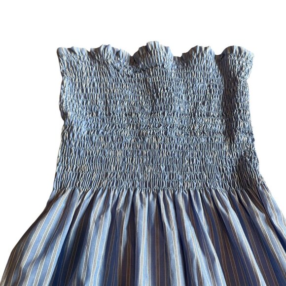 Loyd/Ford Blue White Stripe Midi Dress Strapless 100% Cotton Size Medium Women's - Picture 2 of 13